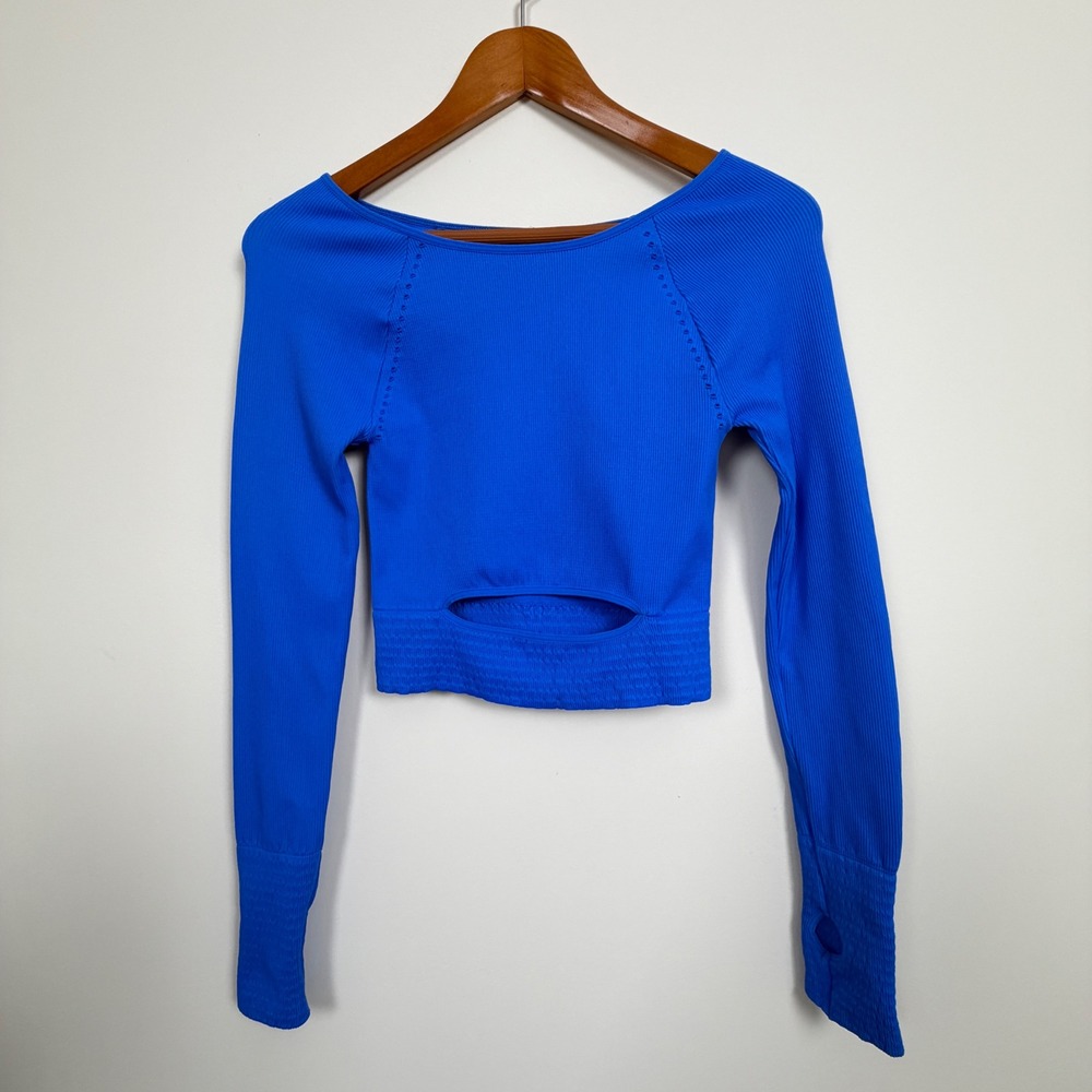 Free People Movement Cut It Out Long Sleeve Crop Royal Blue M/L NWT